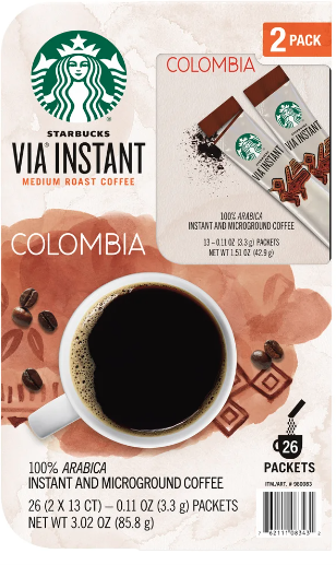 Starbucks VIA Instant Colombia Coffee, Medium Roast, 26-count 